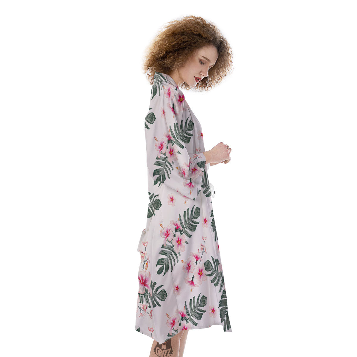 Tropical Pink Hibiscus Print Pattern Kimono-grizzshop