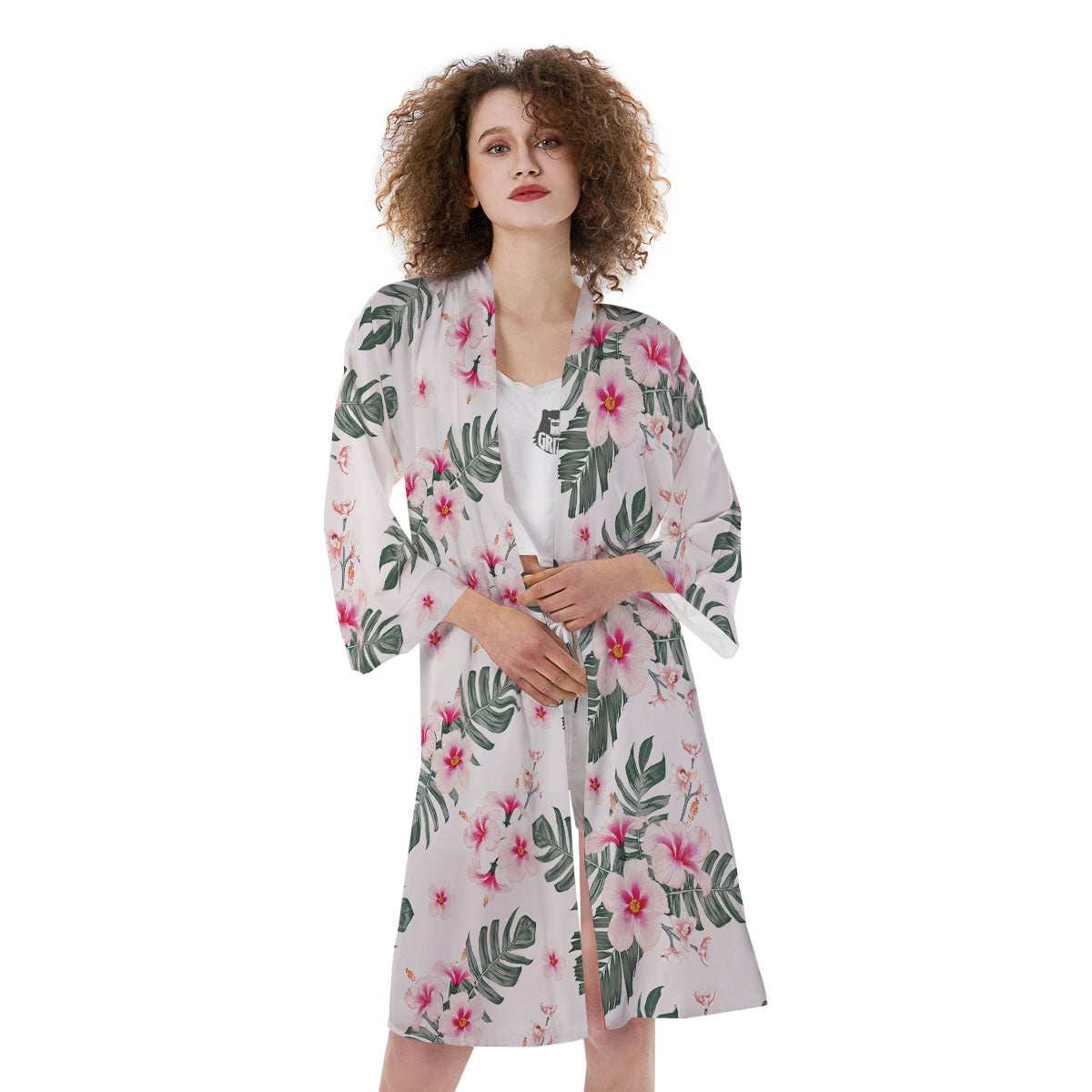Tropical Pink Hibiscus Print Pattern Kimono-grizzshop