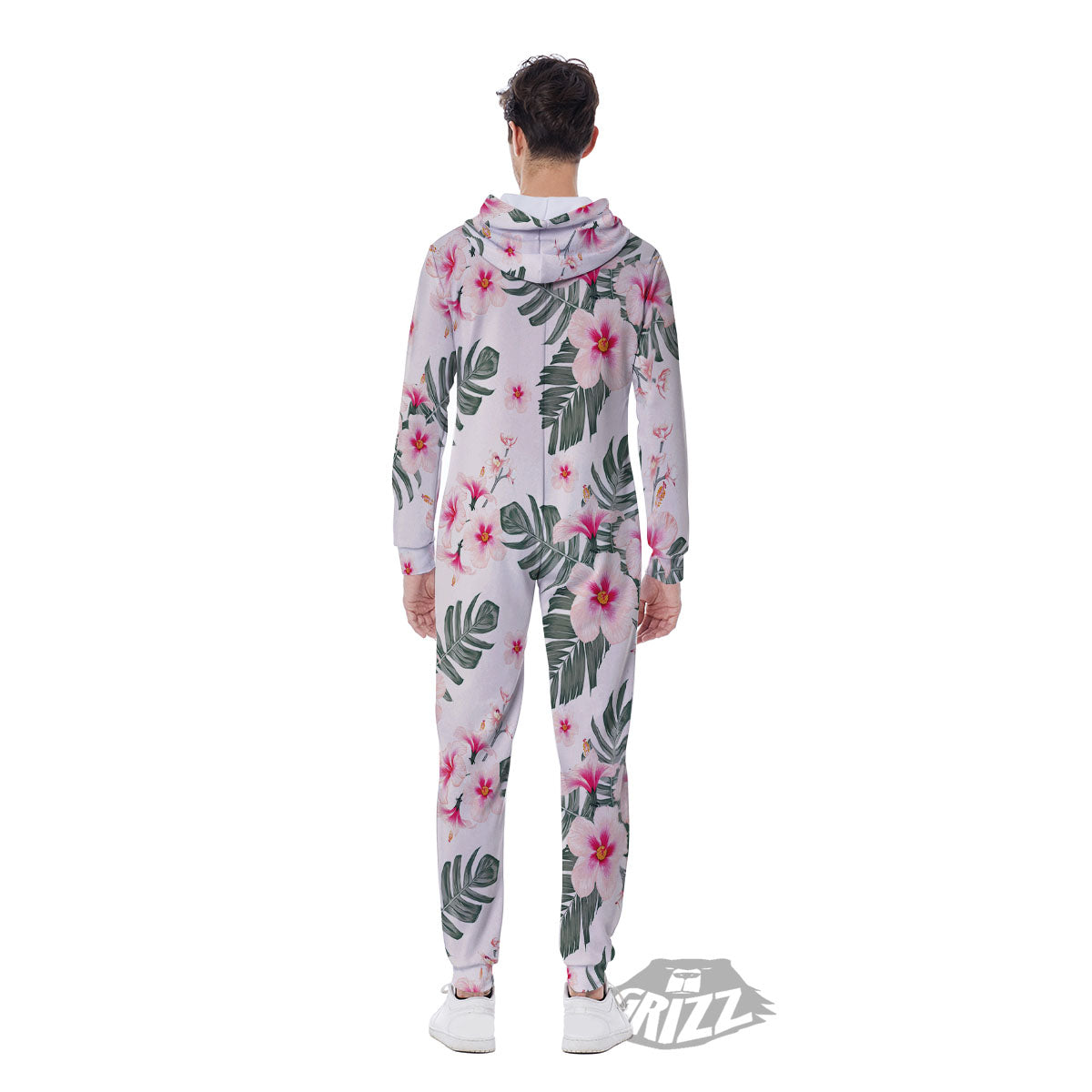 Tropical Pink Hibiscus Print Pattern Men's Jumpsuit-grizzshop