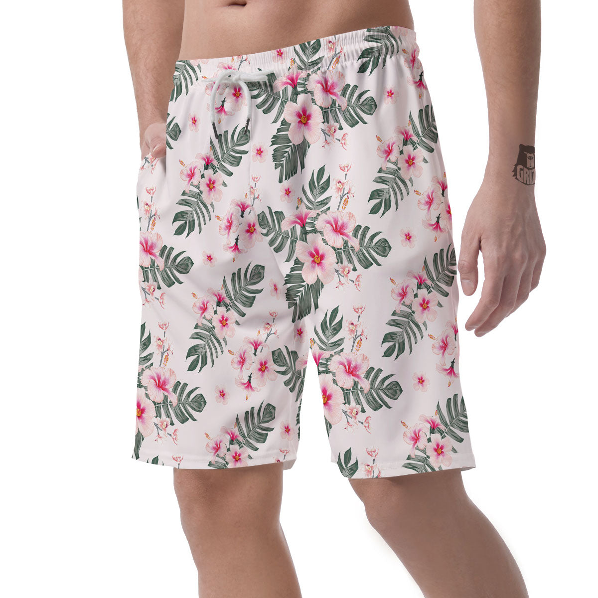 Tropical Pink Hibiscus Print Pattern Men's Shorts-grizzshop