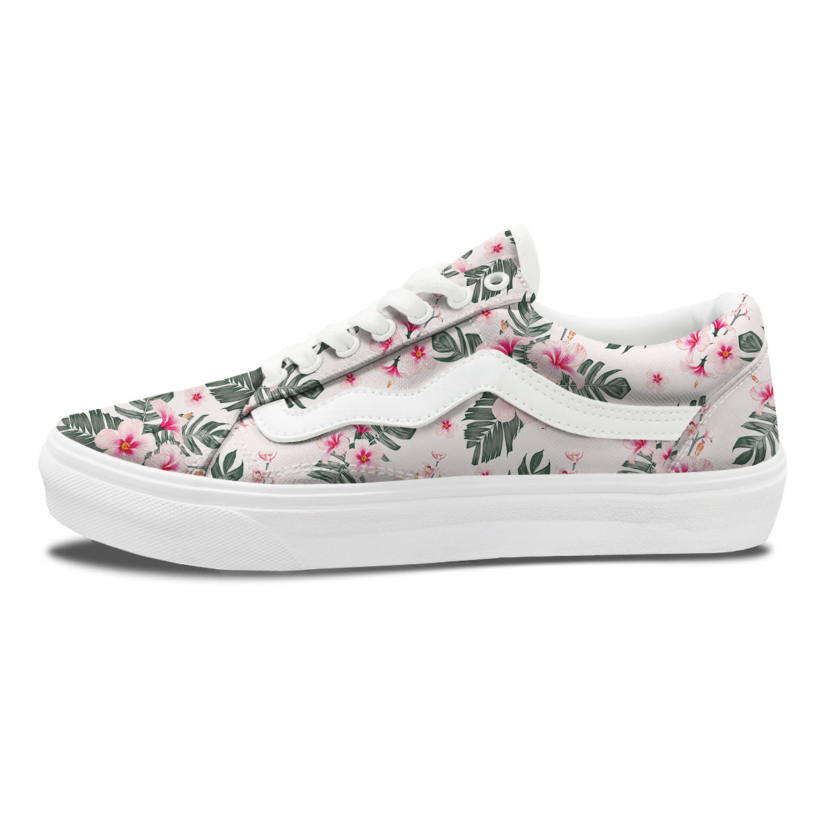 Tropical Pink Hibiscus Print Pattern Skate Shoes-grizzshop