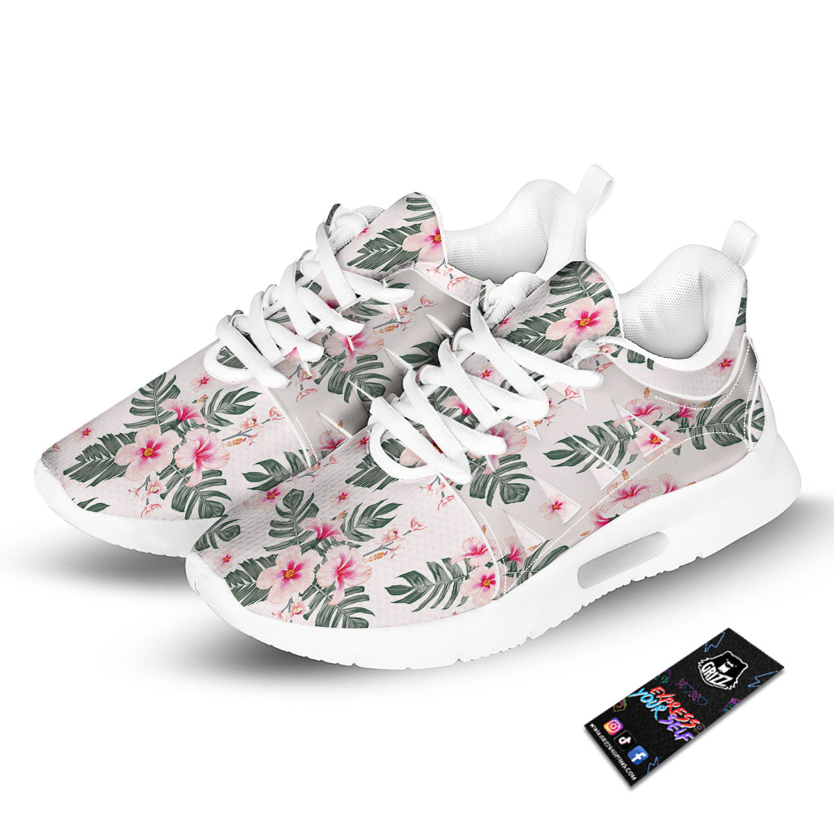 Tropical Pink Hibiscus Print Pattern Tennis Shoes-grizzshop