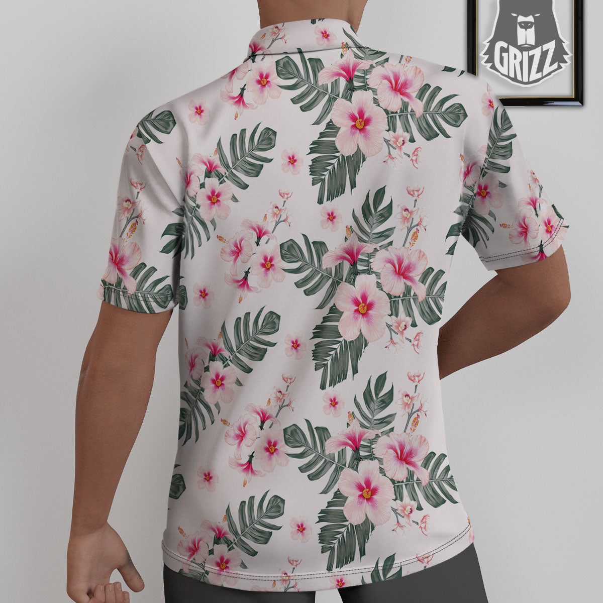 Tropical Pink Hibiscus Print Pattern Untucked Shirts-grizzshop