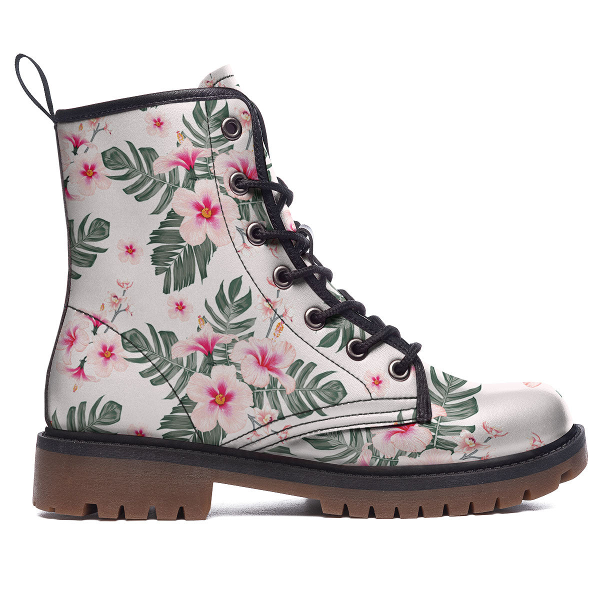 Tropical Pink Hibiscus Print Pattern Work Boots-grizzshop