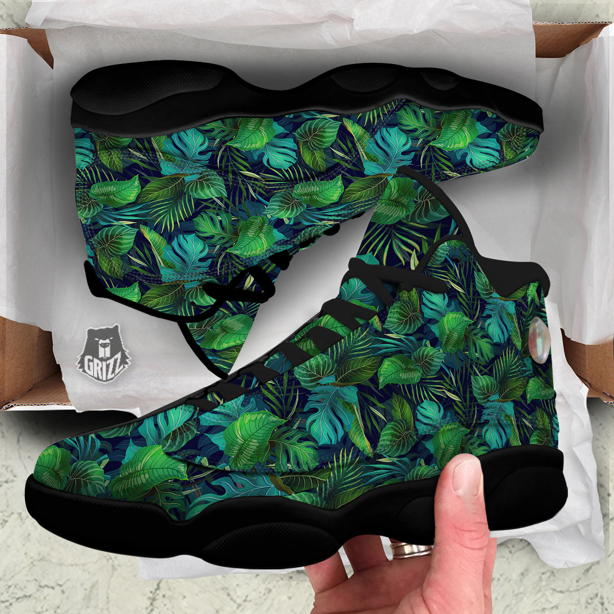 Tropical Plants Hawaiian Print Pattern Black Basketball Shoes-grizzshop