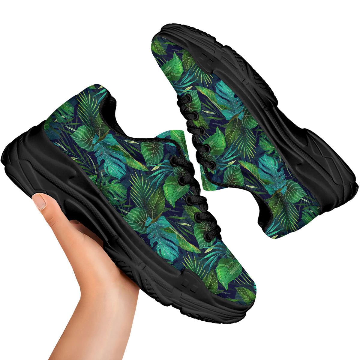 Tropical Plants Hawaiian Print Pattern Black Chunky Shoes-grizzshop
