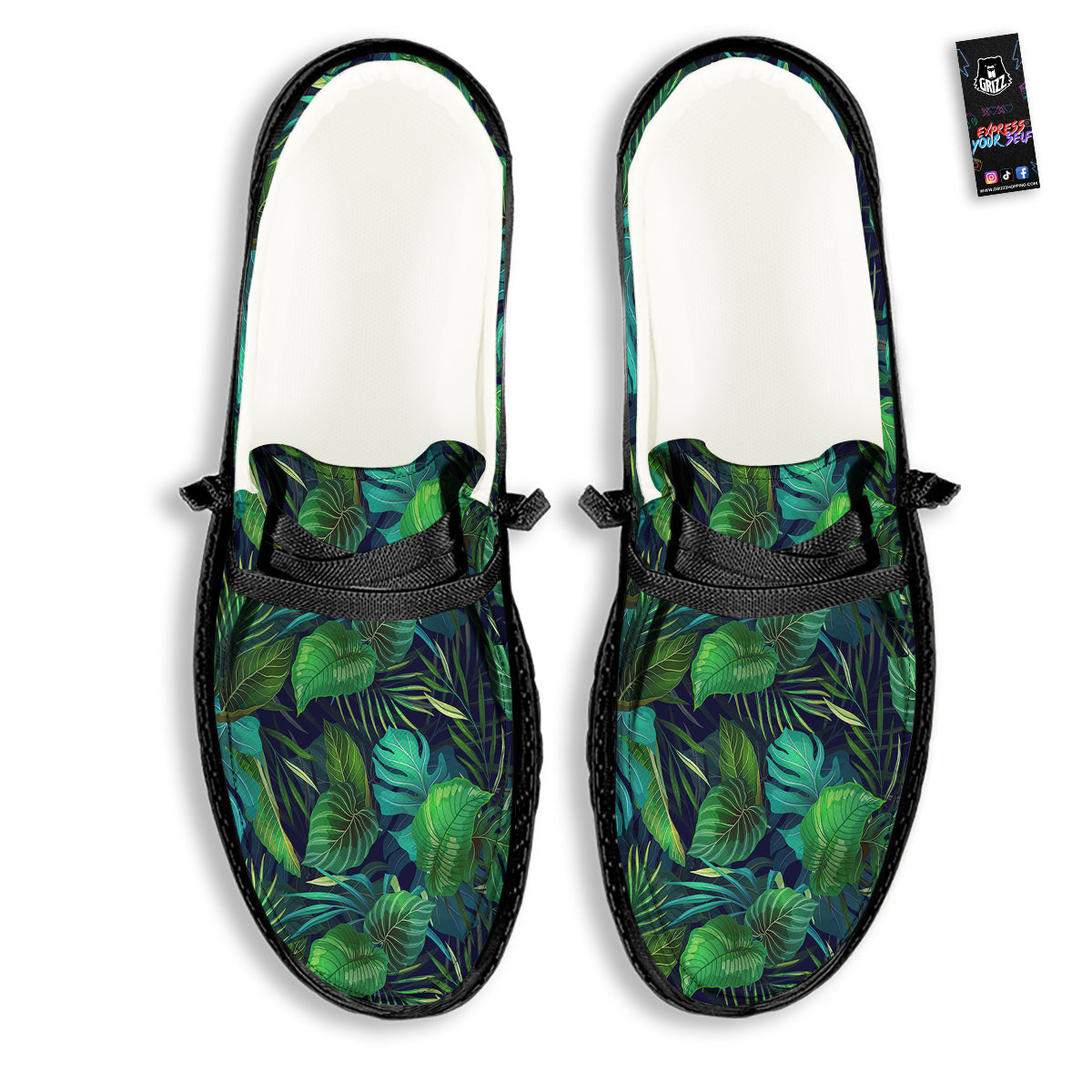 Tropical Plants Hawaiian Print Pattern Black Loafers-grizzshop