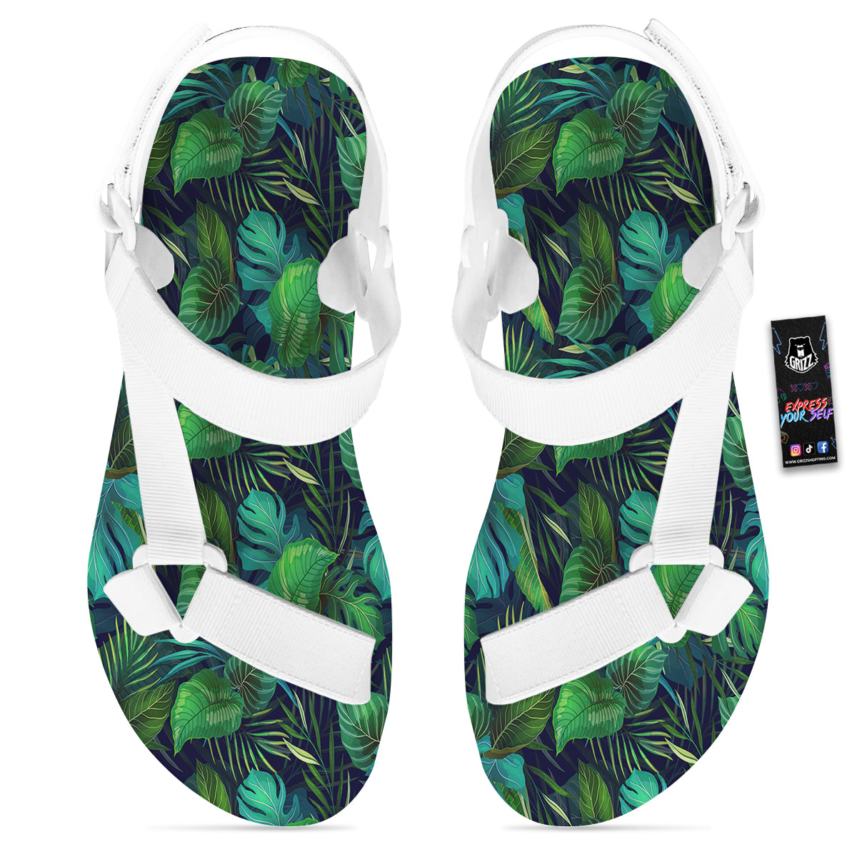 Tropical Plants Hawaiian Print Pattern White Open Toe Sandals-grizzshop