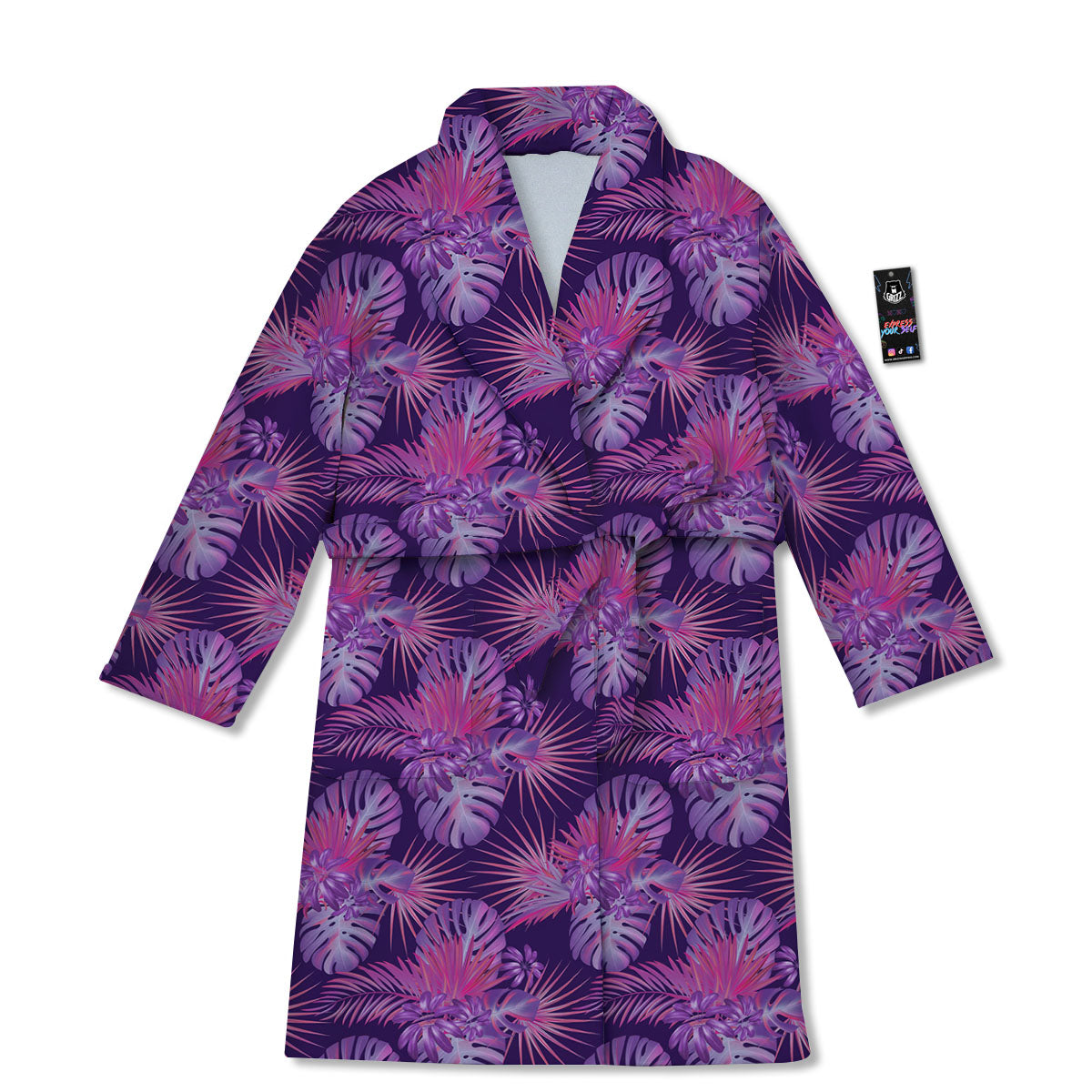 Tropical Purple Print Pattern Bathrobe-grizzshop