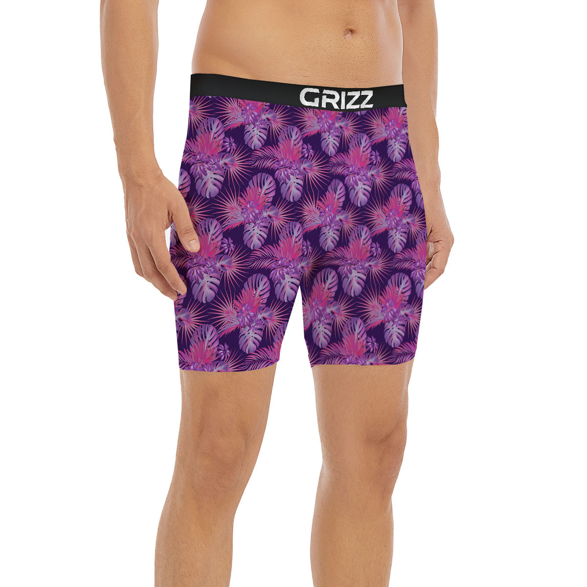 Tropical Purple Print Pattern Boxer Briefs-grizzshop