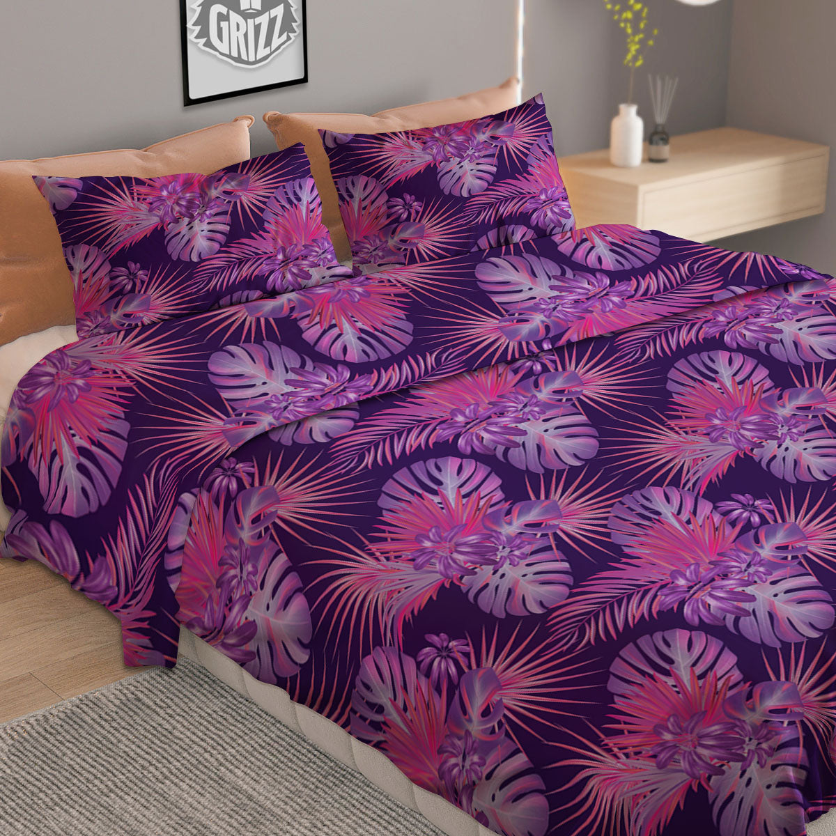 Tropical Purple Print Pattern Duvet Cover Bedding Set-grizzshop