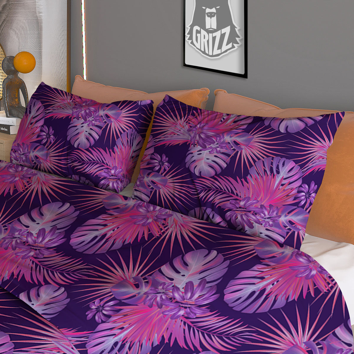 Tropical Purple Print Pattern Duvet Cover Bedding Set-grizzshop