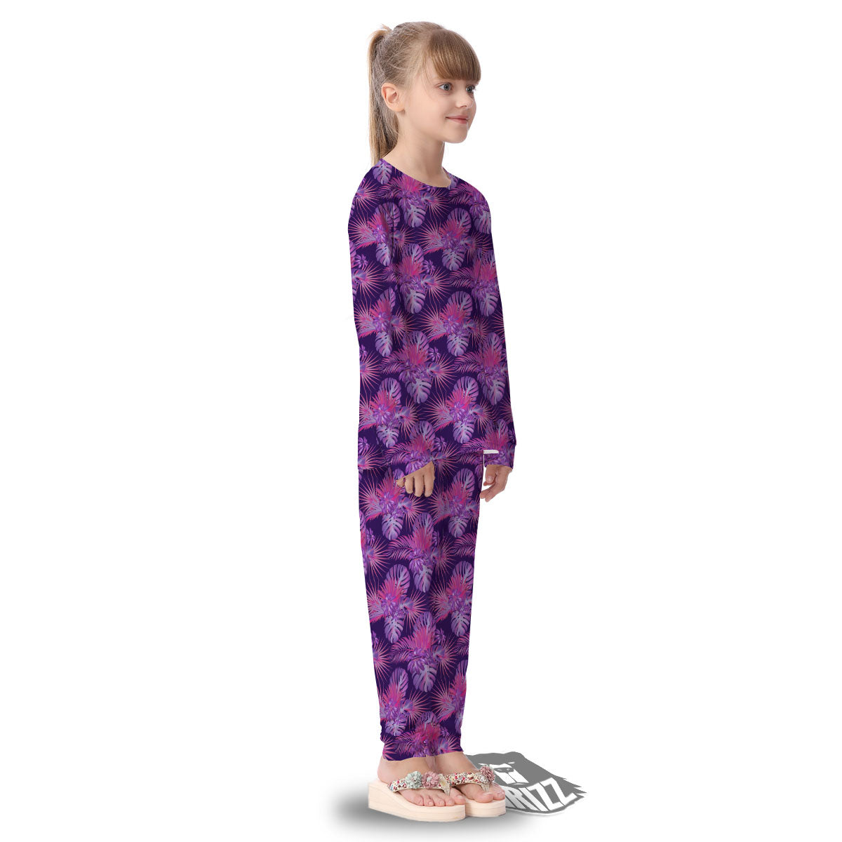 Tropical Purple Print Pattern Kid's Pajamas-grizzshop