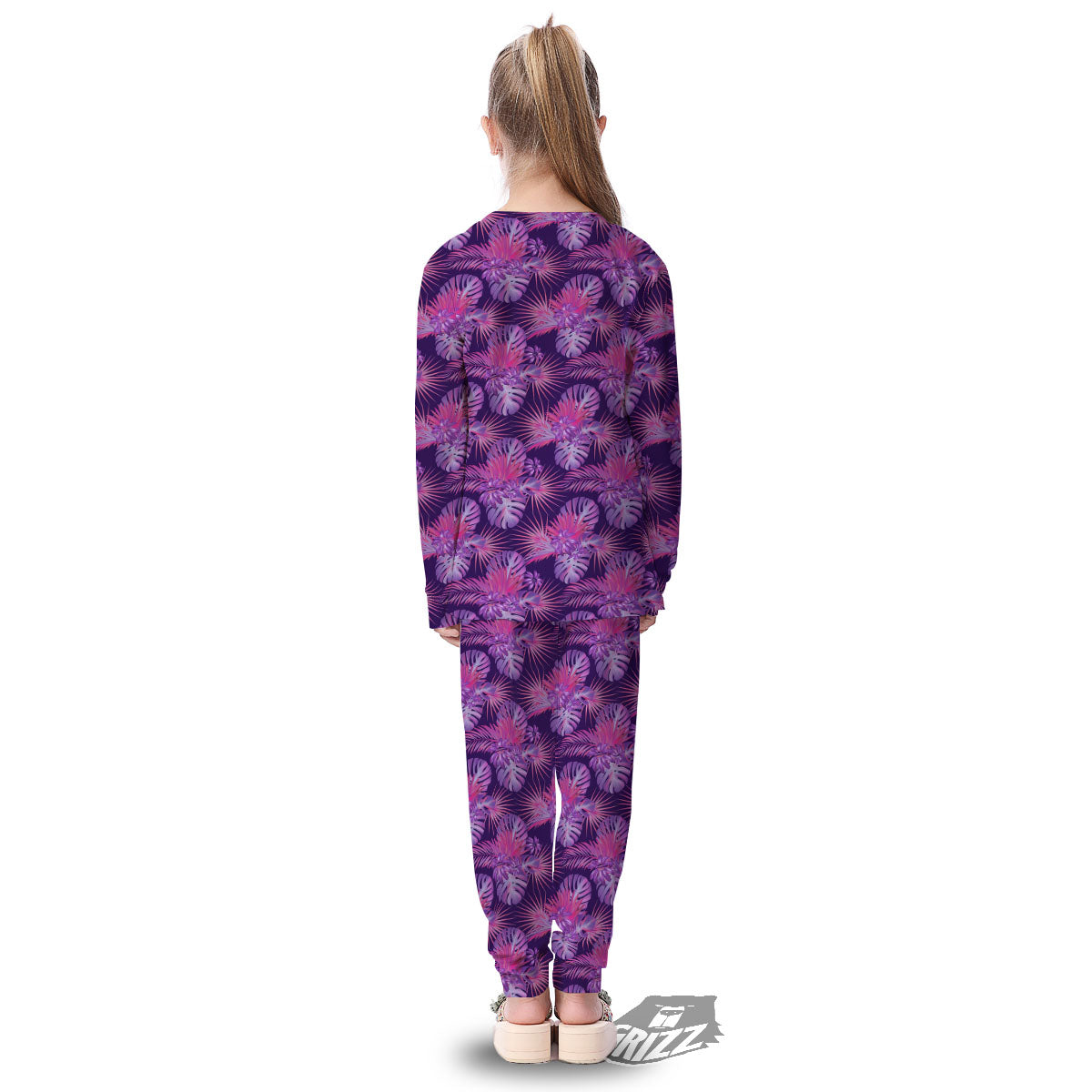 Tropical Purple Print Pattern Kid's Pajamas-grizzshop