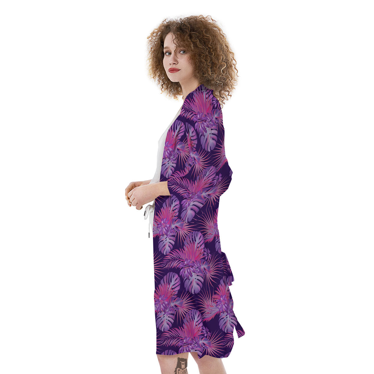 Tropical Purple Print Pattern Kimono-grizzshop