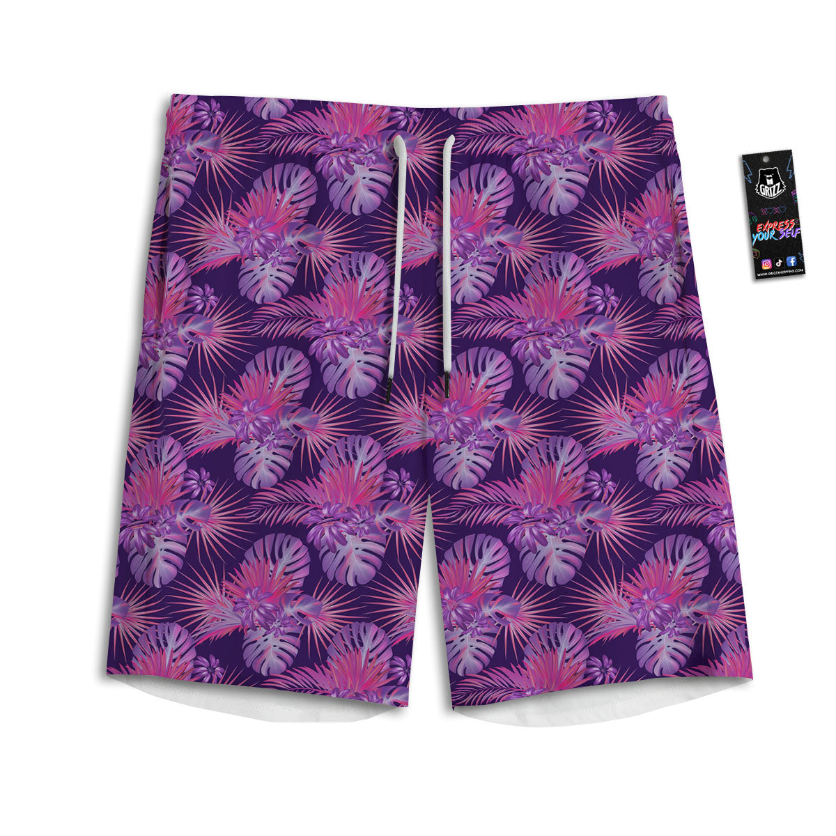 Tropical Purple Print Pattern Men's Athletic Shorts-grizzshop