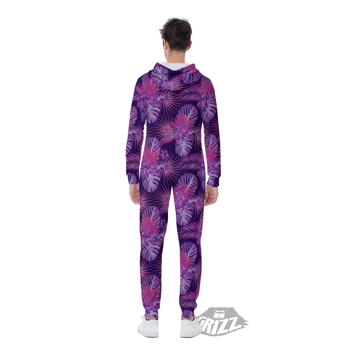 Tropical Purple Print Pattern Men's Jumpsuit-grizzshop