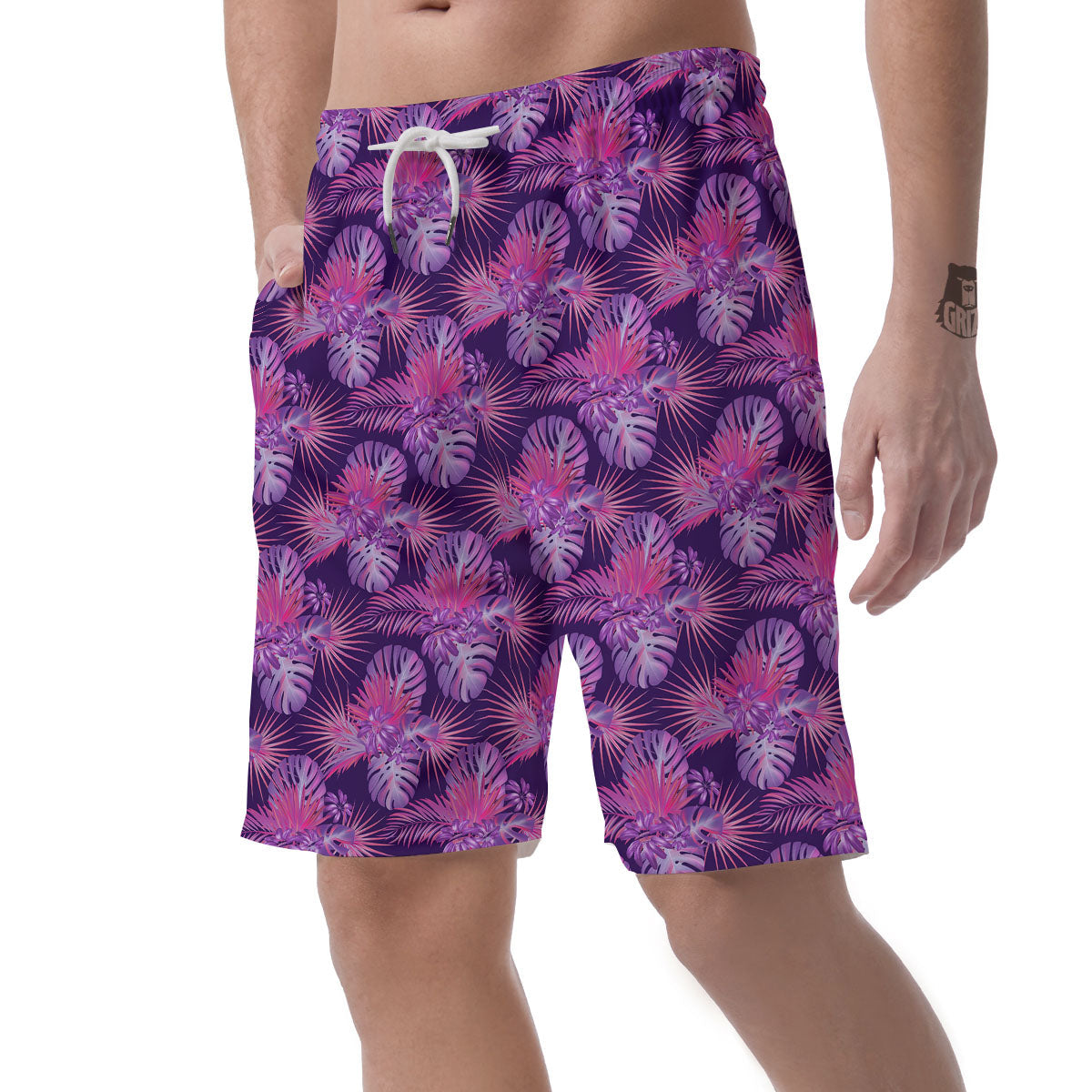 Tropical Purple Print Pattern Men's Shorts-grizzshop