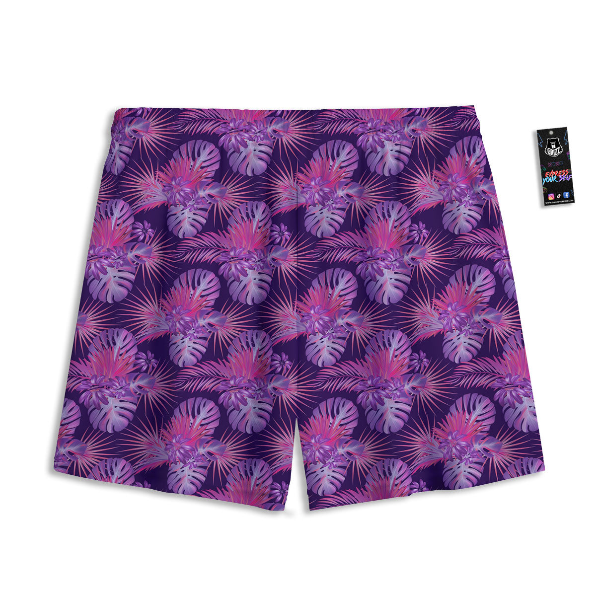 Tropical Purple Print Pattern Mesh Shorts-grizzshop