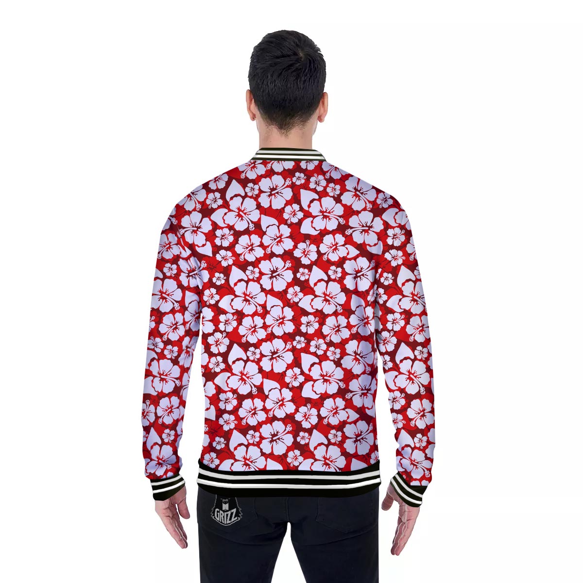 Tropical Red Hawaiian Print Pattern Baseball Jacket-grizzshop