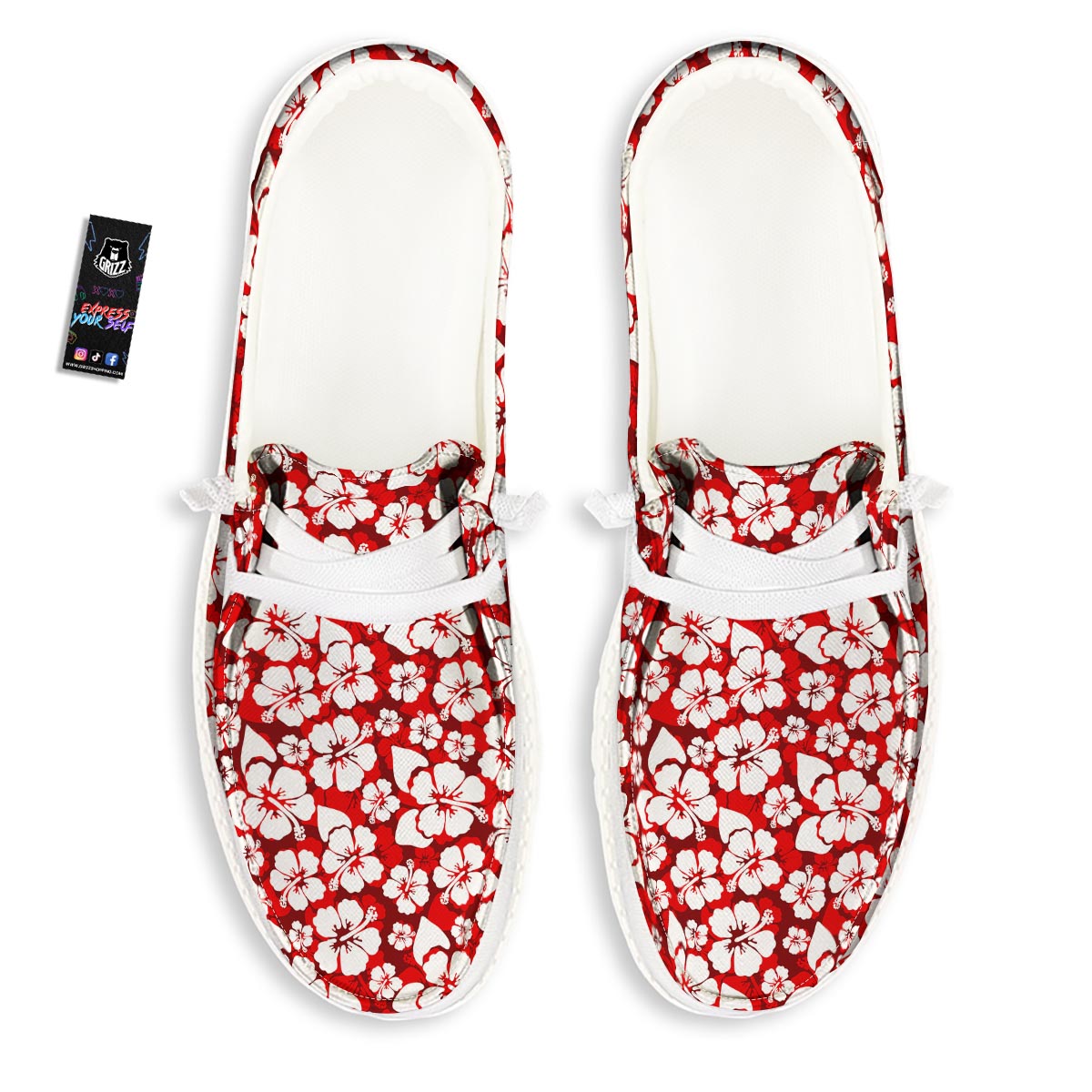 Tropical Red Hawaiian Print Pattern Black Loafers-grizzshop