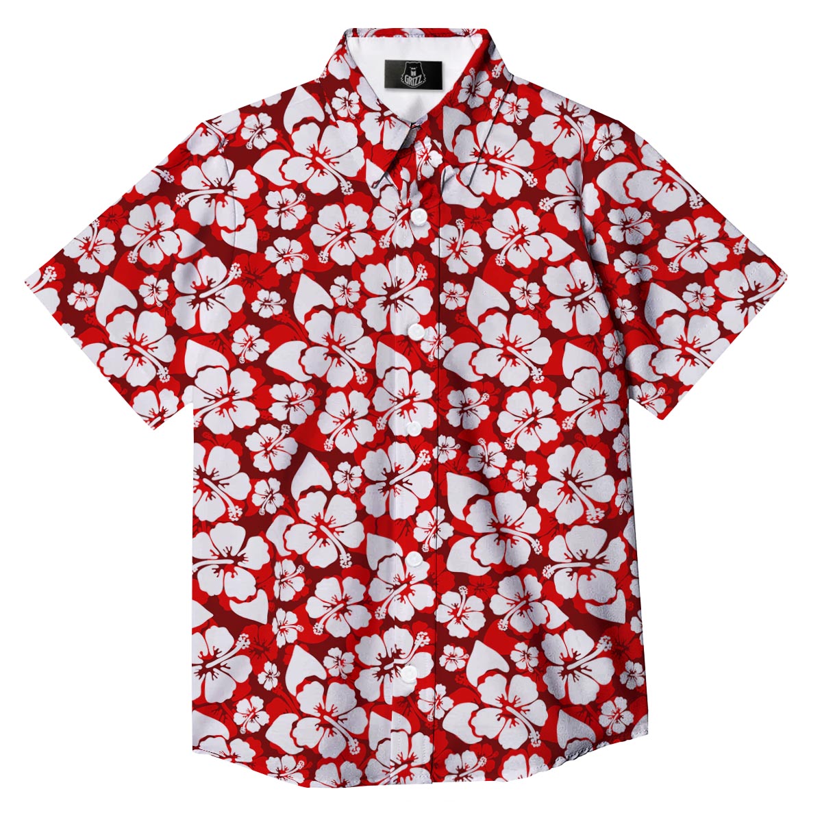 Tropical Red Hawaiian Print Pattern Button Up Shirt-grizzshop