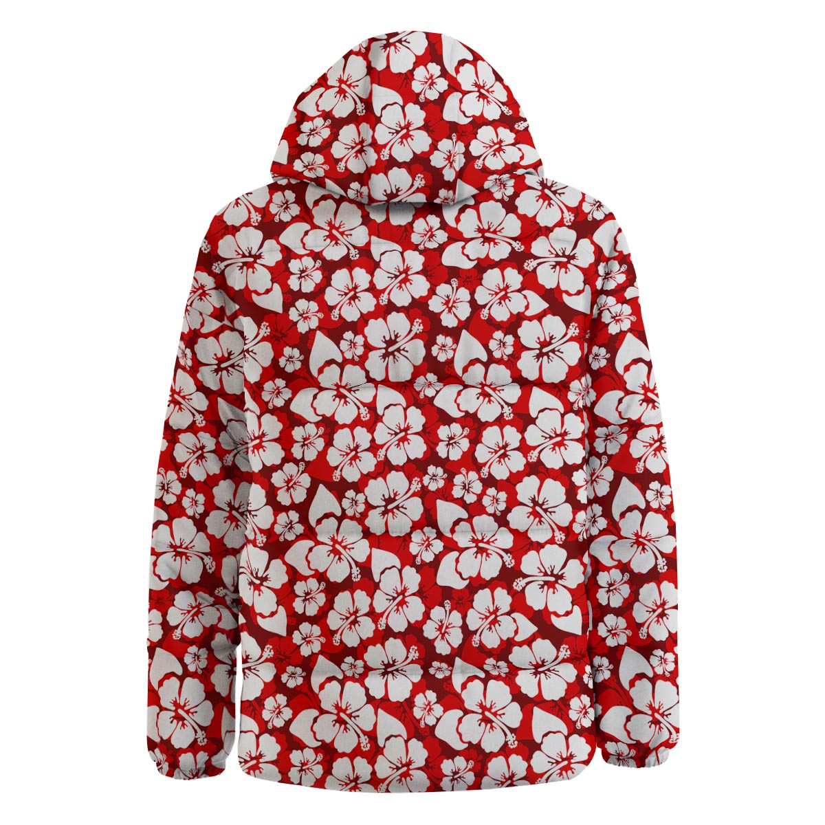 Tropical Red Hawaiian Print Pattern Down Jacket-grizzshop