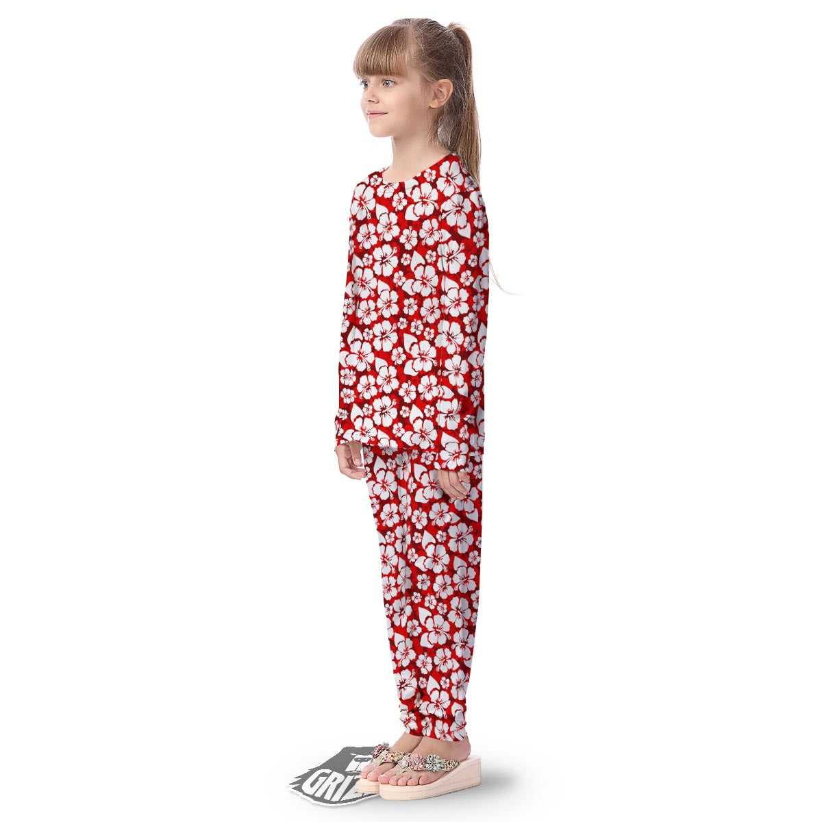 Tropical Red Hawaiian Print Pattern Kid's Pajamas-grizzshop