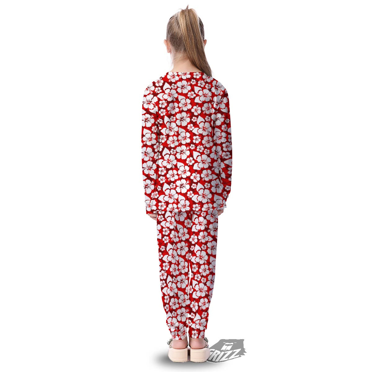 Tropical Red Hawaiian Print Pattern Kid's Pajamas-grizzshop