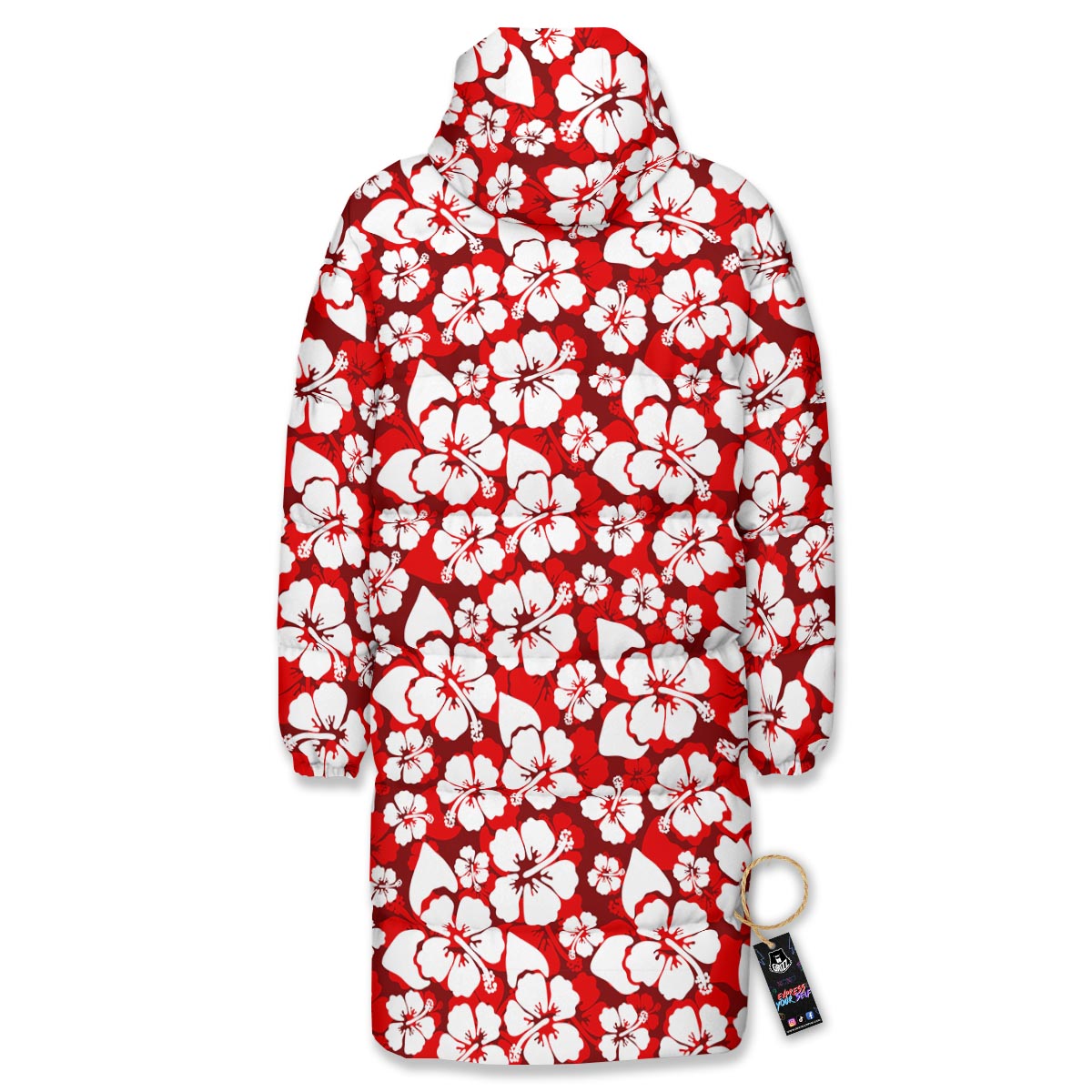 Tropical Red Hawaiian Print Pattern Long Down Jacket-grizzshop