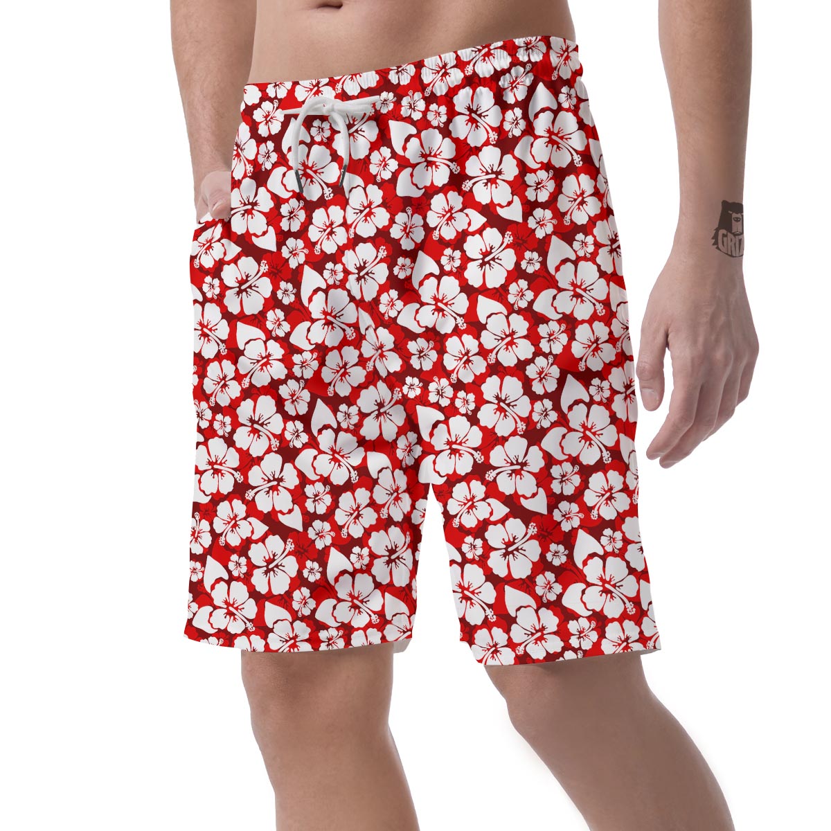 Tropical Red Hawaiian Print Pattern Men's Shorts-grizzshop