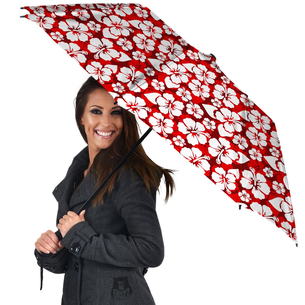 Tropical Red Hawaiian Print Pattern Umbrella-grizzshop