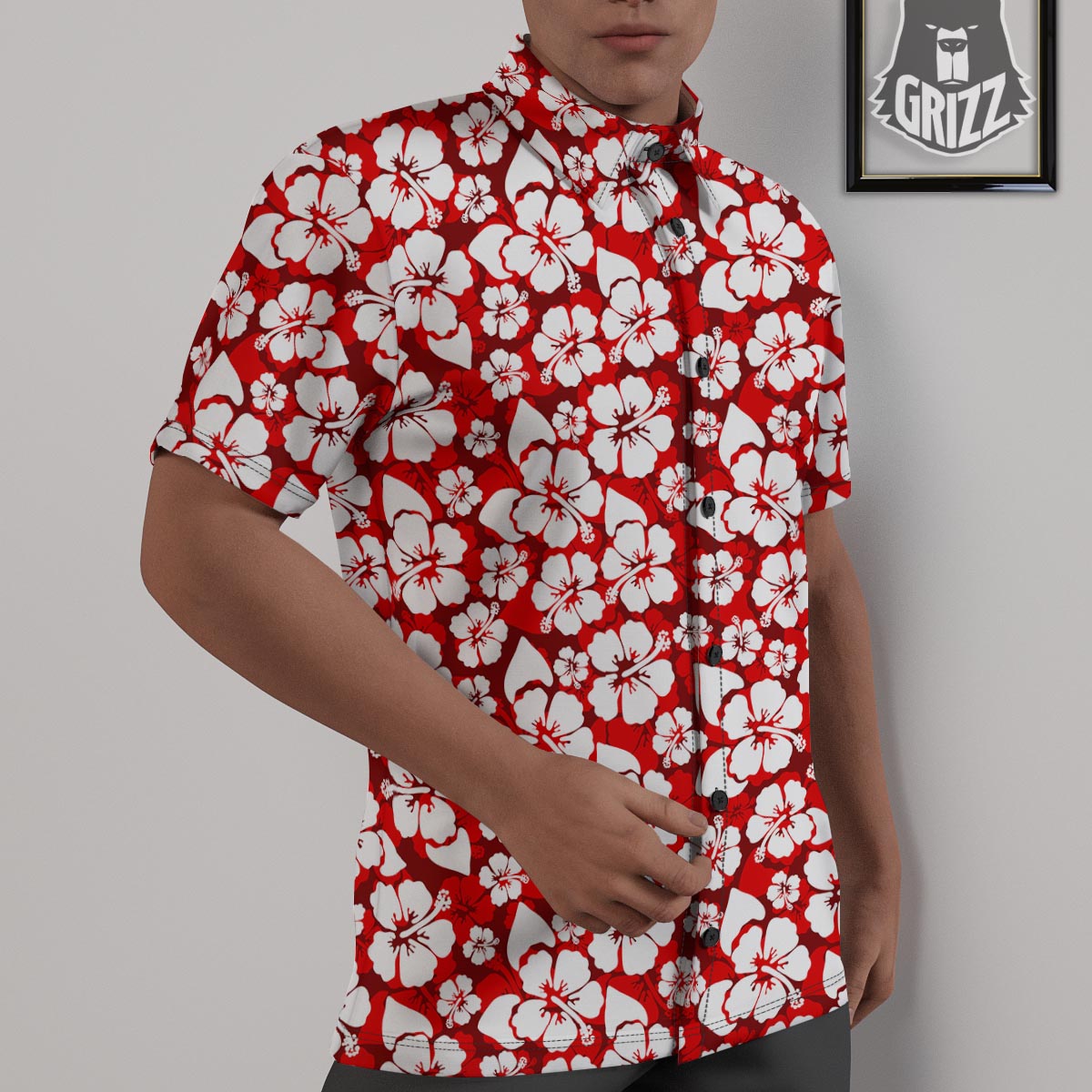Tropical Red Hawaiian Print Pattern Untucked Shirts-grizzshop