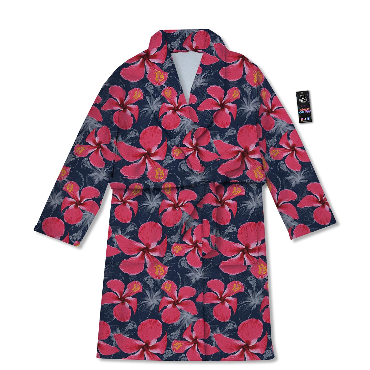Tropical Red Hibiscus Print Pattern Bathrobe-grizzshop