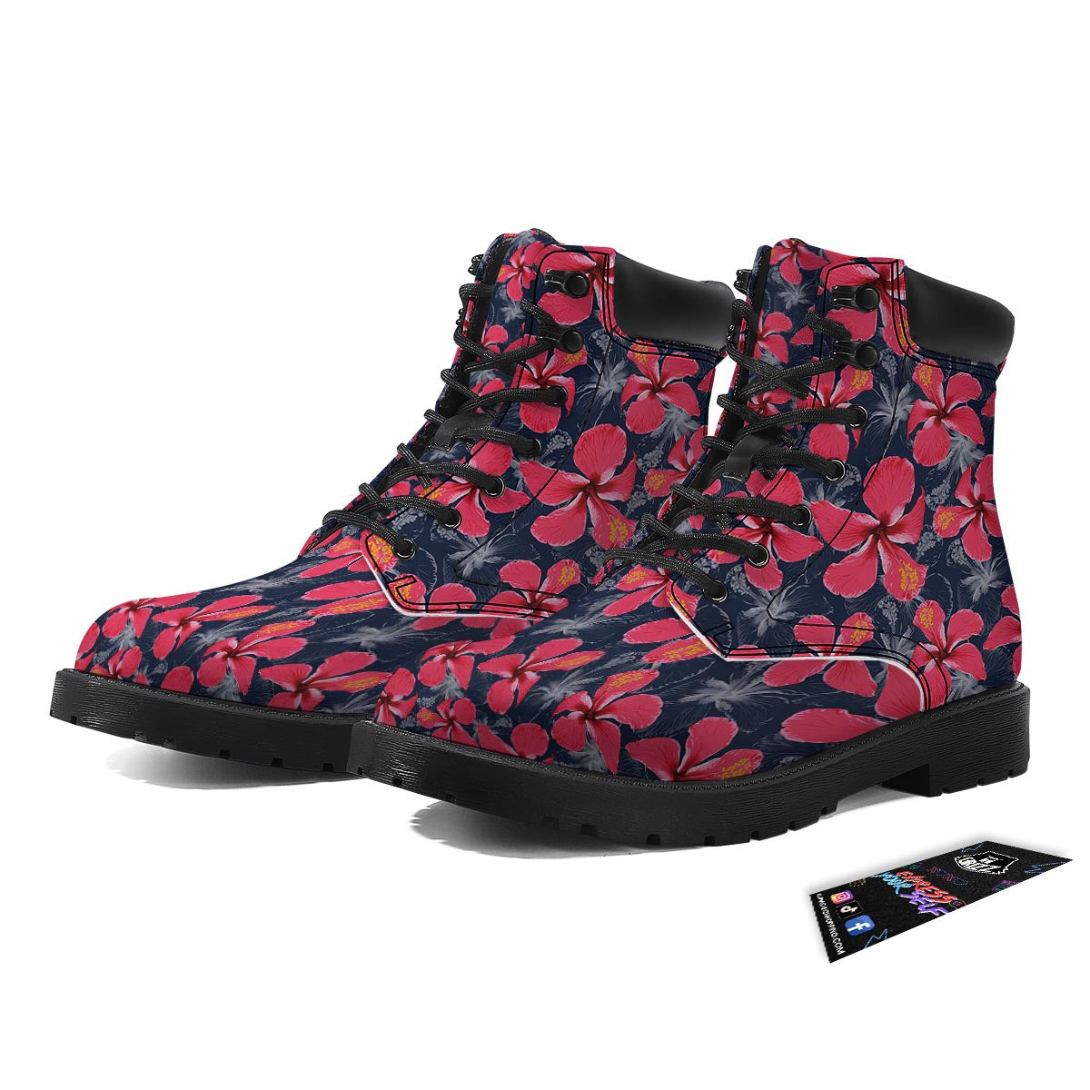 Tropical Red Hibiscus Print Pattern Boots-grizzshop