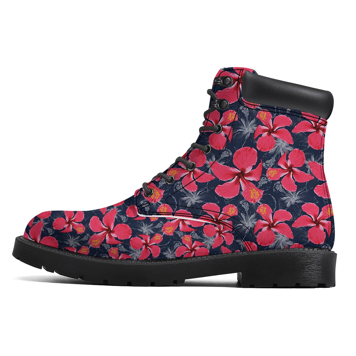 Tropical Red Hibiscus Print Pattern Boots-grizzshop