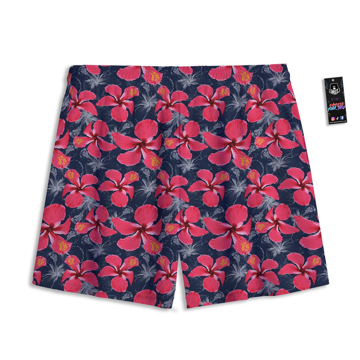 Tropical Red Hibiscus Print Pattern Mesh Shorts