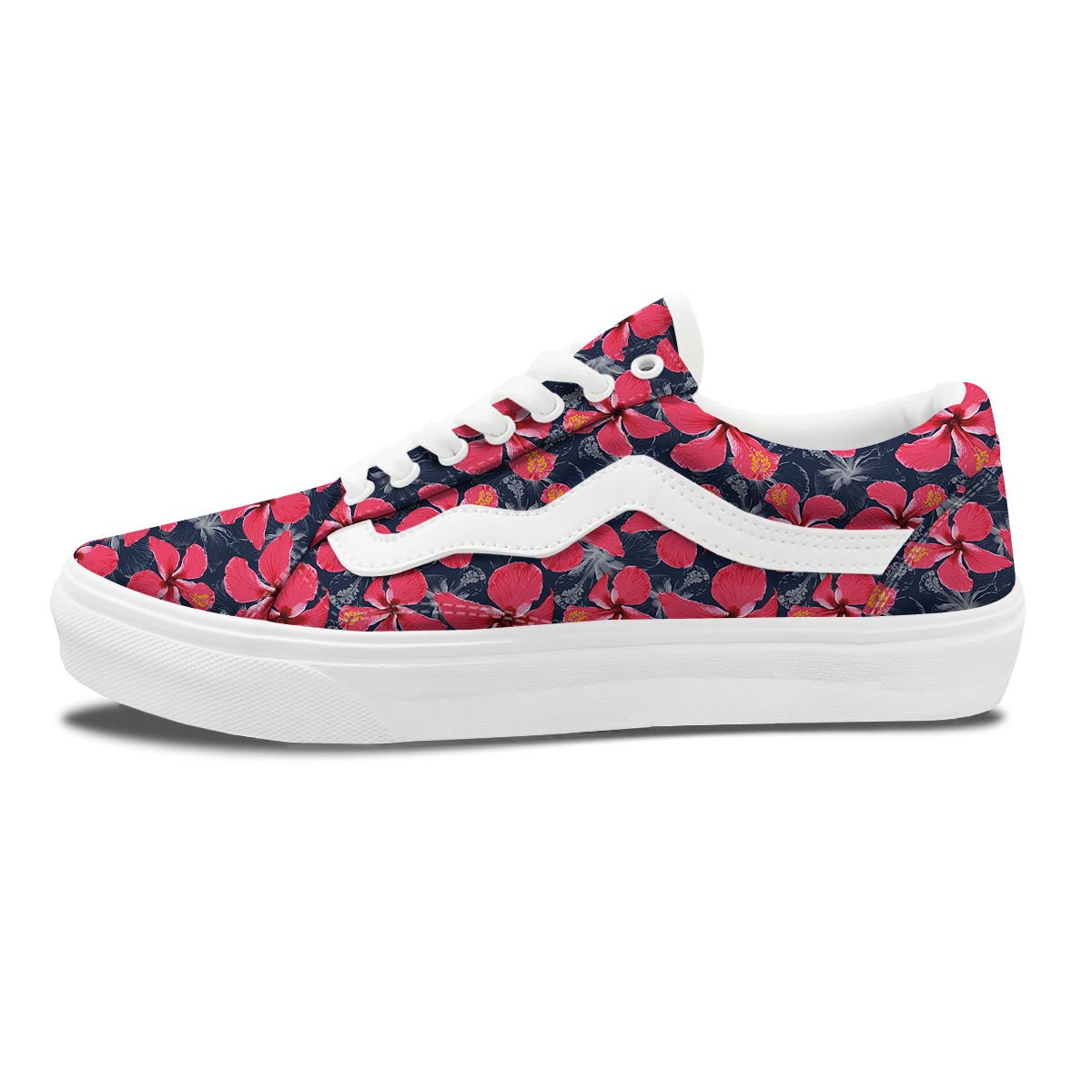 Tropical Red Hibiscus Print Pattern Skate Shoes-grizzshop