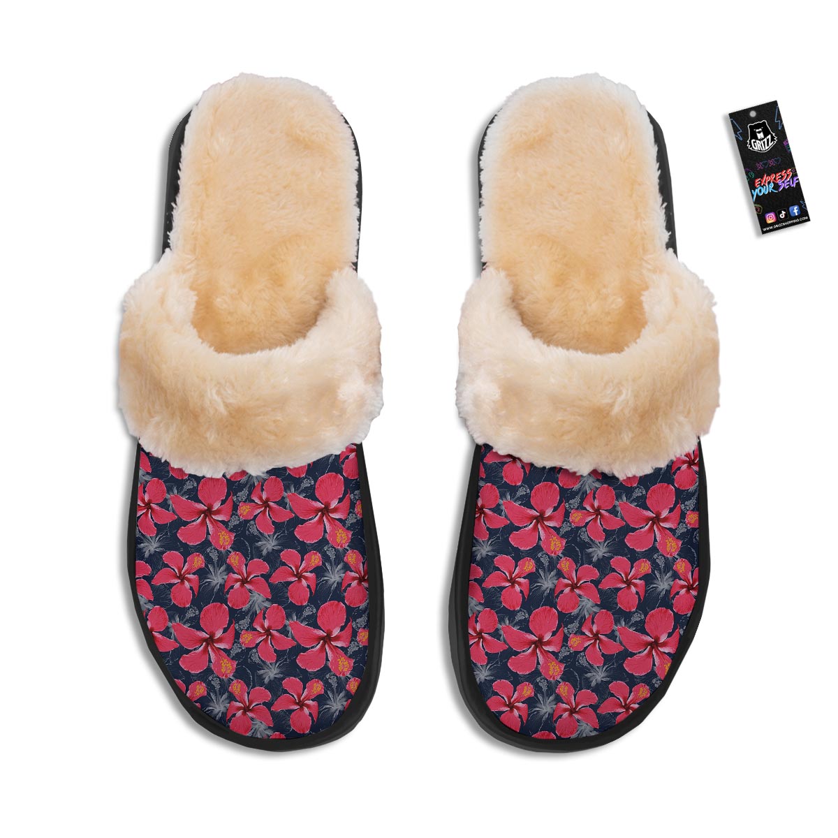 Tropical Red Hibiscus Print Pattern Slippers-grizzshop