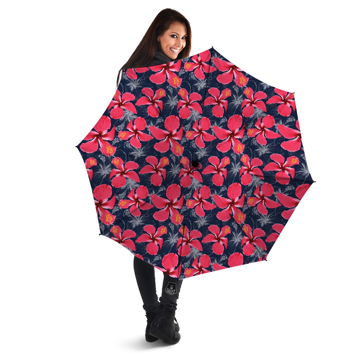 Tropical Red Hibiscus Print Pattern Umbrella-grizzshop