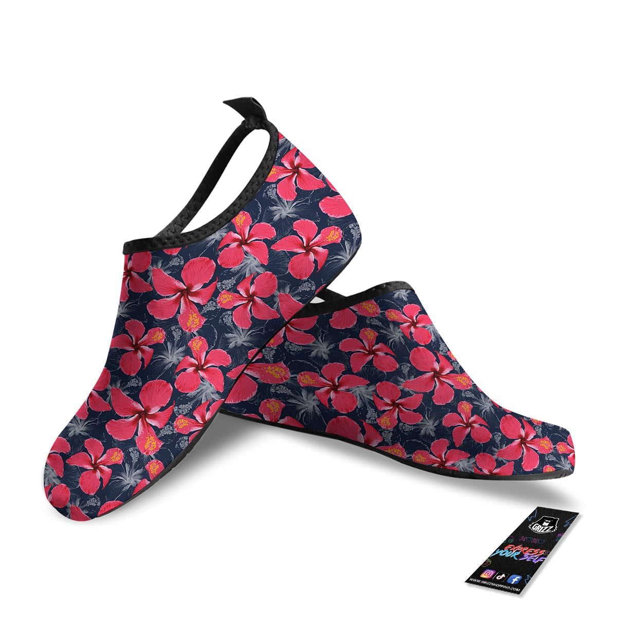 Tropical Red Hibiscus Print Pattern Water Shoes-grizzshop
