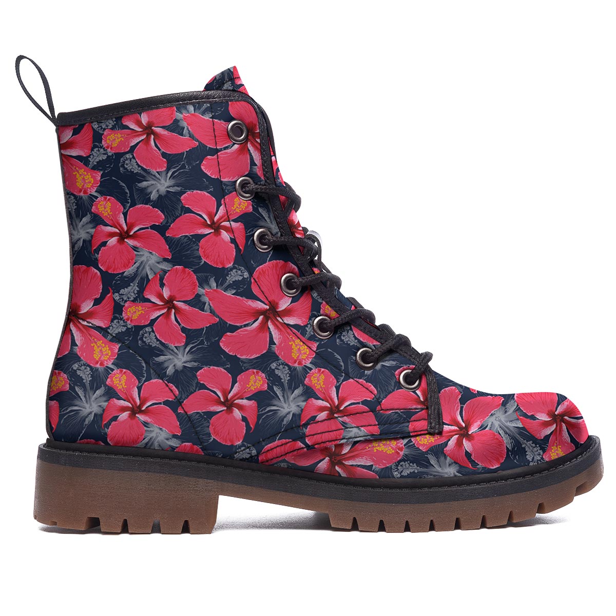 Tropical Red Hibiscus Print Pattern Work Boots-grizzshop