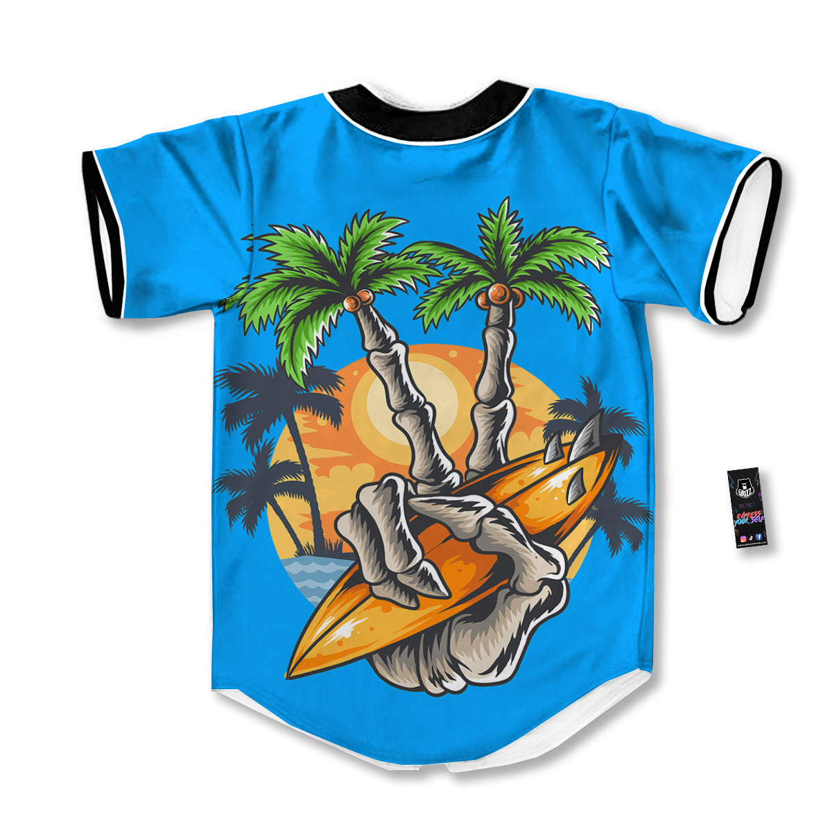Tropical Skull Hand Print Baseball Jersey-grizzshop