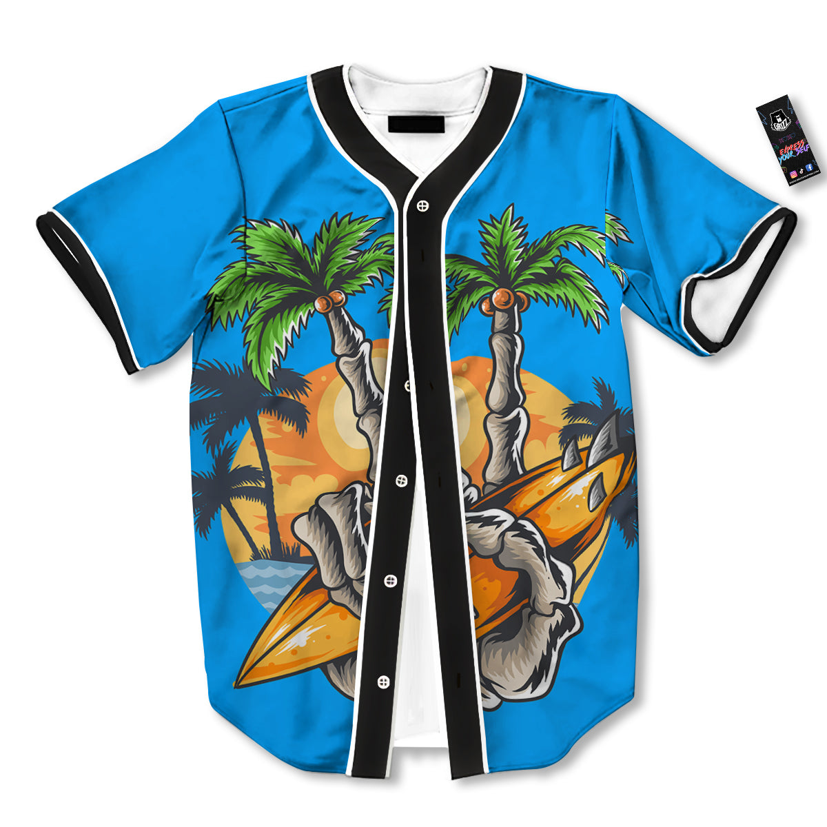 Tropical Skull Hand Print Baseball Jersey-grizzshop
