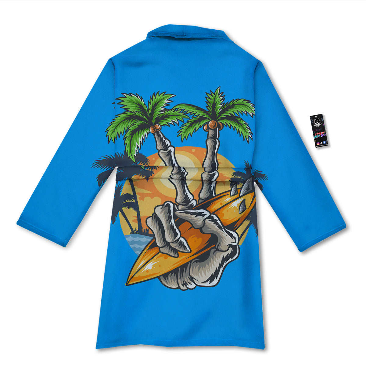 Tropical Skull Hand Print Bathrobe-grizzshop