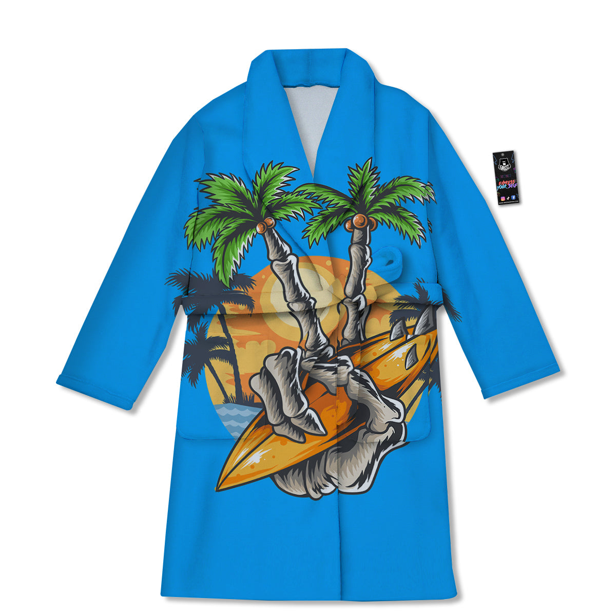 Tropical Skull Hand Print Bathrobe-grizzshop