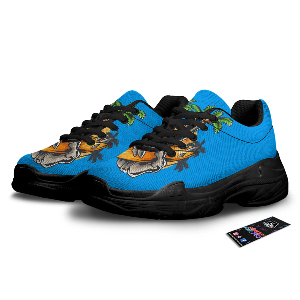 Tropical Skull Hand Print Black Chunky Shoes-grizzshop