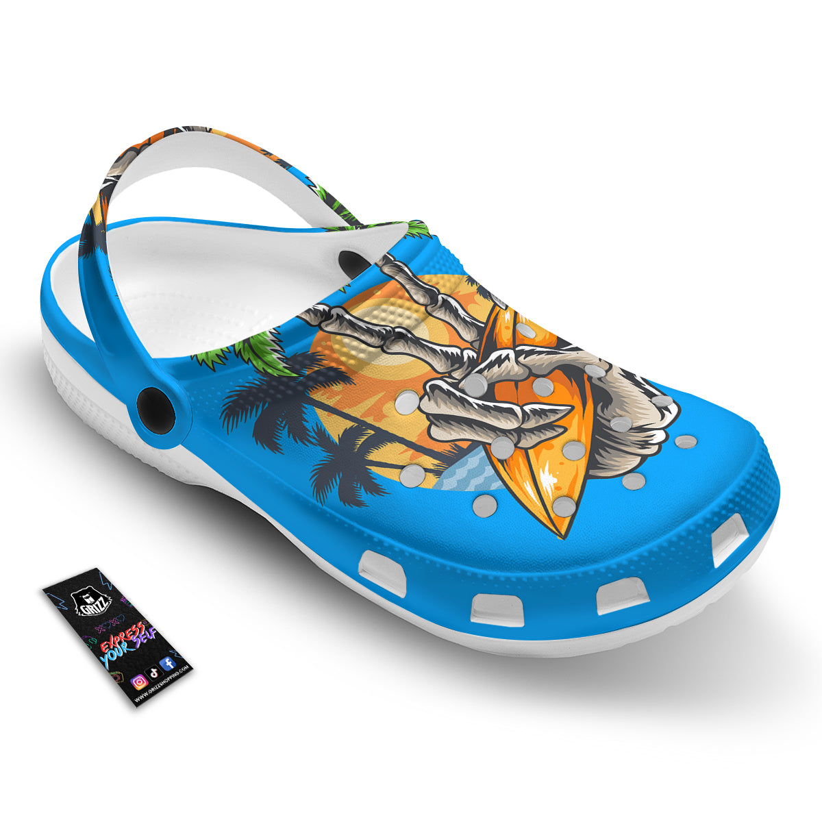 Tropical Skull Hand Print Clog-grizzshop