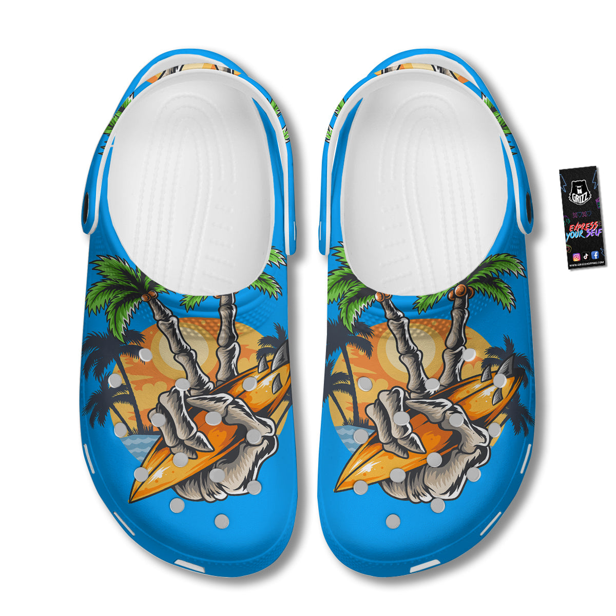 Tropical Skull Hand Print Clog-grizzshop