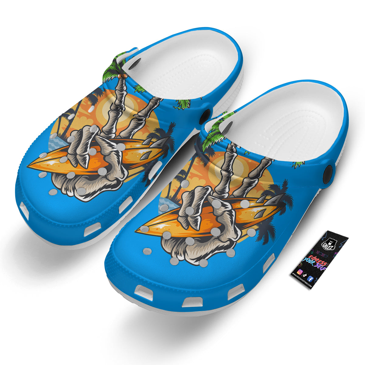 Tropical Skull Hand Print Clog-grizzshop